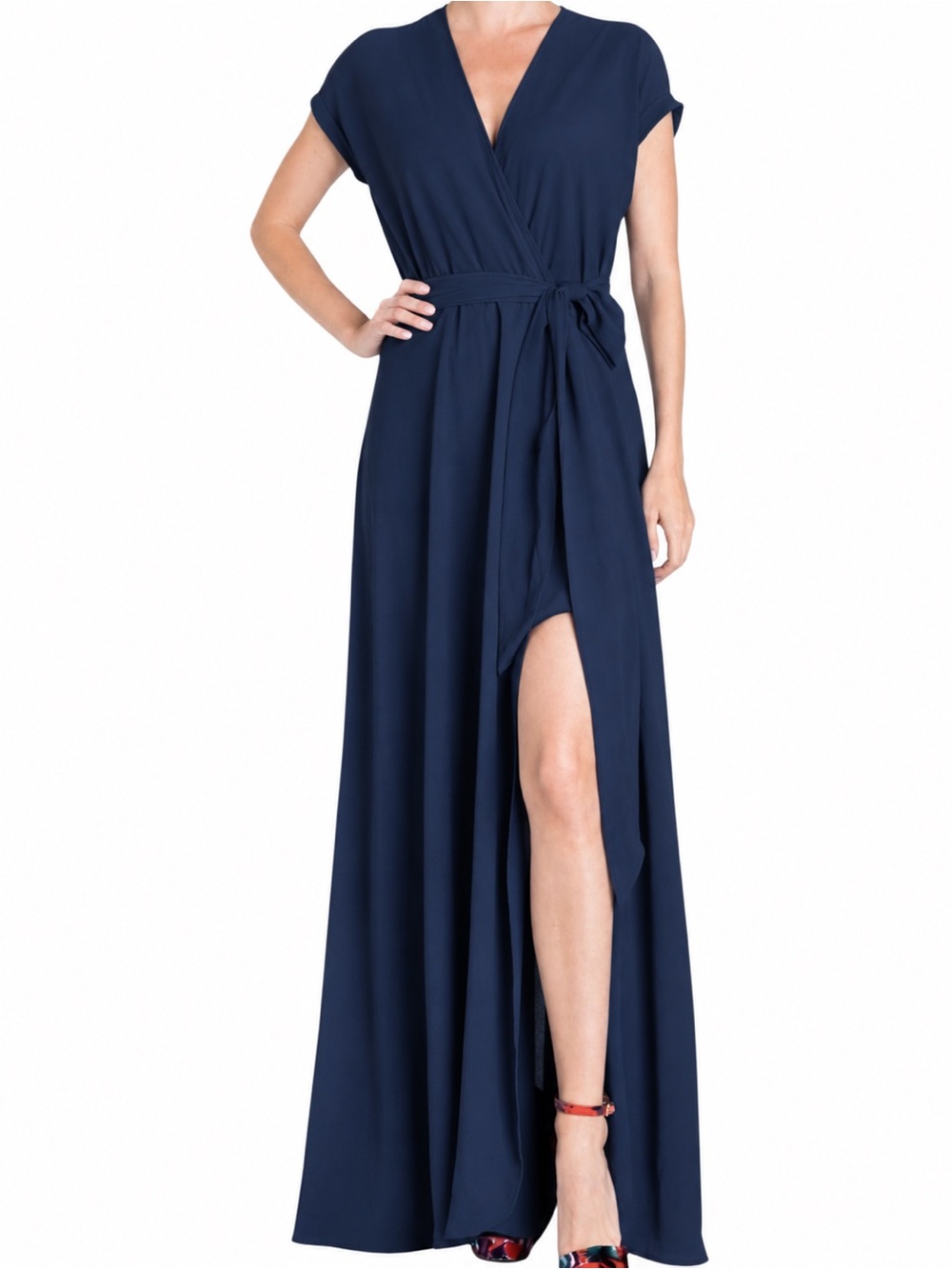 NEW Meghan LA Jasmine Wrap Maxi Dress with High Slit Size XXXL Navy Blue